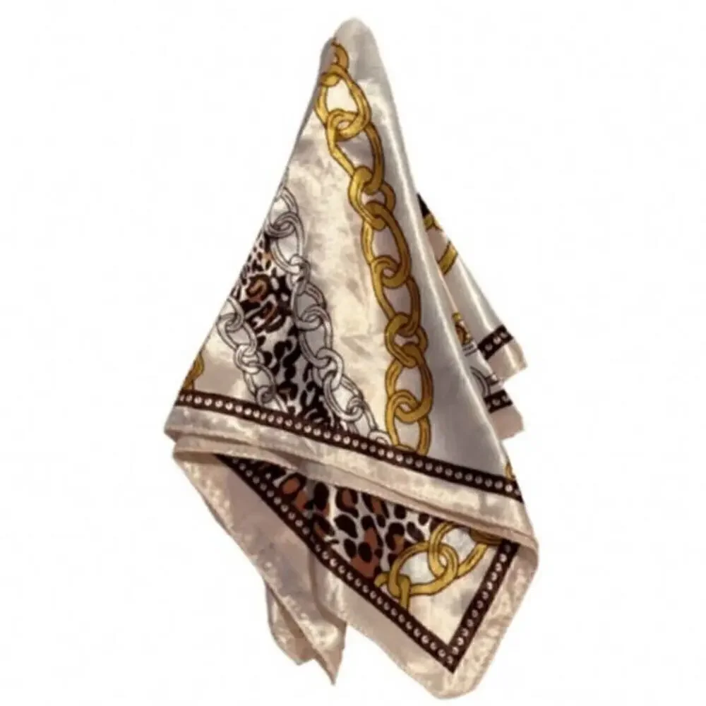 Square Satin Scarf Leopard Chain Print Vintage Neckerchief Elegant Scarf
